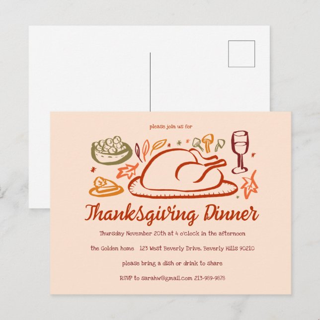 Whimsischer Erntedank Friendsgiving Dinner Party Postkarte (Vorne/Hinten)