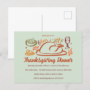 Whimsischer Erntedank Friendsgiving Dinner Party Postkarte