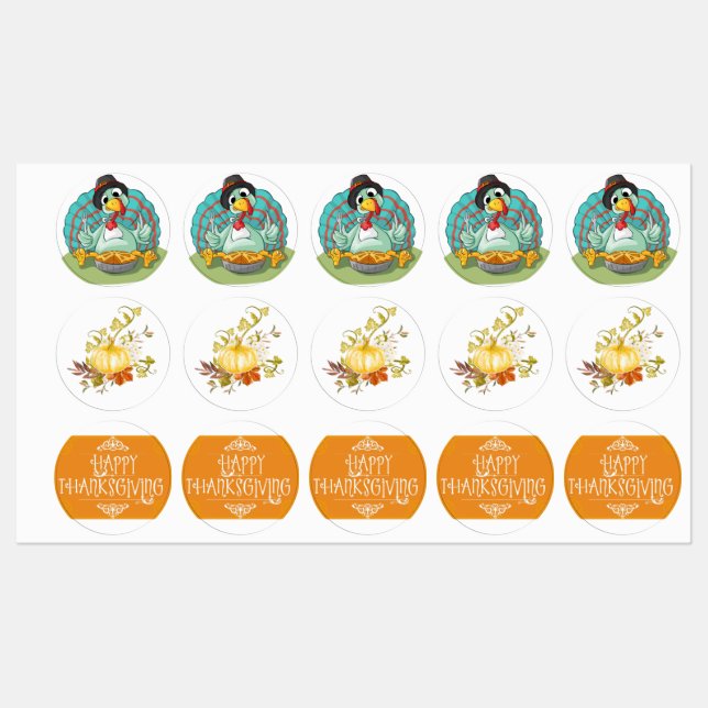 Whimsischer Erntedank Turky Art Playful Gobble Etiketten (Blatt)