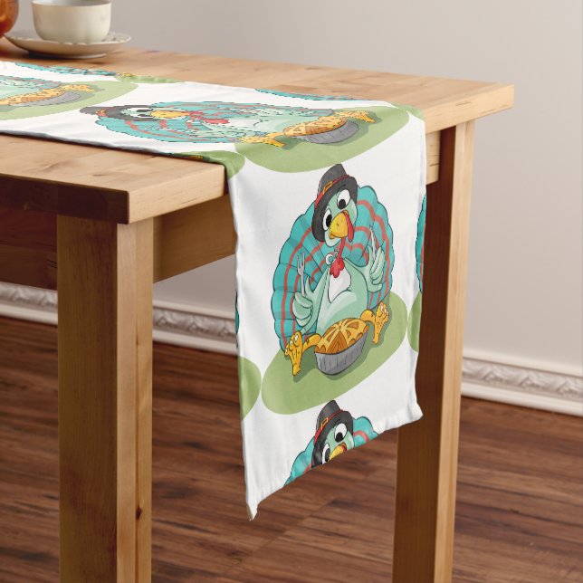 Whimsischer Erntedank Turky Art Playful Gobble Mittelgroßer Tischläufer (Beispiel)