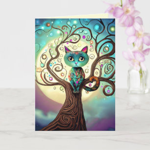 Whimsischer Farbkat Vollmond Kunstwerk Karte
