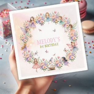 Whimsischer Feengarten zum 1. Geburtstag Serviette