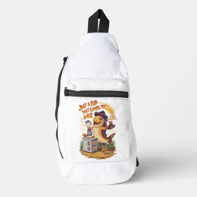 Whimsischer Fisch in Cowboy Hat wirbelt einen Mixe Crossbody Bag (Vorderseite)