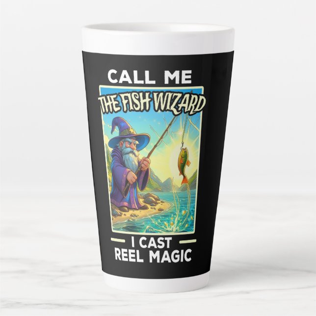 Whimsischer Fischereiassistent Milchtasse (Vorderseite)