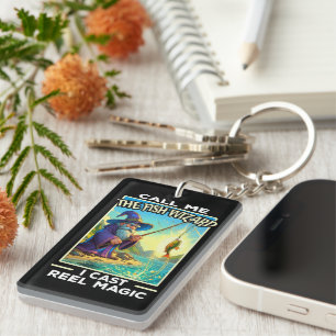 Whimsischer Fischereiassistent Schlüsselanhänger