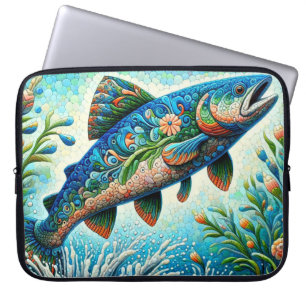 Whimsischer Floral Lachs Blauer grüner Pfirsich Laptopschutzhülle