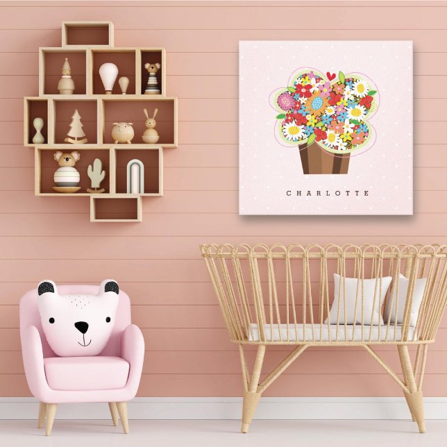 Whimsischer Frühling Blumen Sweet Cupcake Kinderzi Leinwanddruck (Whimsical Colorful Spring Flowers Sweet Cupcake Baby Girl's Nursery Art Canvas Print @ fat_fa_tin)