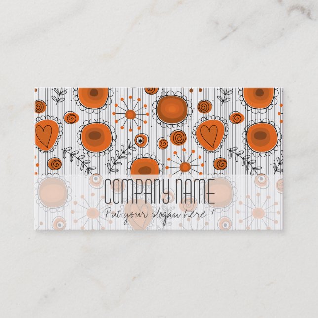 Whimsischer Garten in Orange Business Card Visitenkarte (Vorderseite)