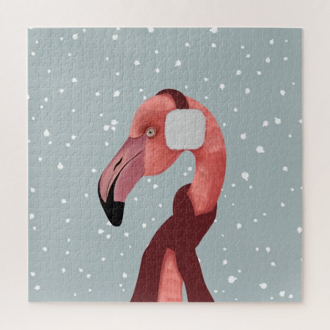 Whimsischer, gemütlicher Winter Flamingo mit Scarf (Vertikal)