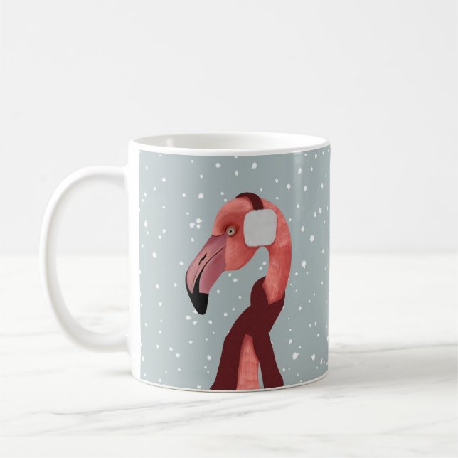 Whimsischer, gemütlicher Winter Flamingo mit Scarf Kaffeetasse (Links)