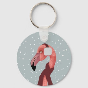 Whimsischer, gemütlicher Winter Flamingo mit Scarf Schlüsselanhänger