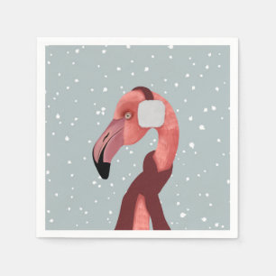 Whimsischer, gemütlicher Winter Flamingo mit Scarf Serviette