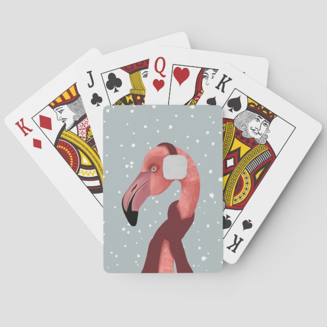 Whimsischer, gemütlicher Winter Flamingo mit Scarf Spielkarten (Rückseite)