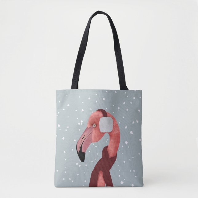 Whimsischer, gemütlicher Winter Flamingo mit Scarf Tasche (Vorderseite)
