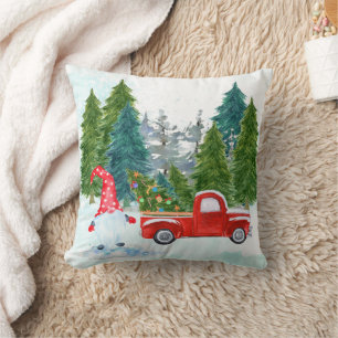 Whimsischer Gnome mit Red Truck Weihnachten Kissen