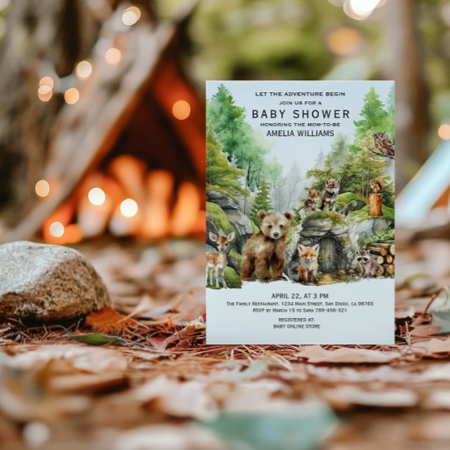 Whimsischer Grünwald Wasserfarbenwald Tier Einladung (Von Creator hochgeladen)