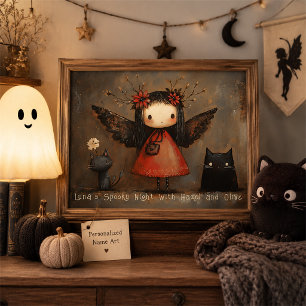 Whimsischer Halloween Fairy & Cats Personalisierte Poster