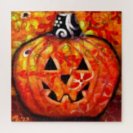 Whimsischer Halloween-Kürbislaterne Floral Orange