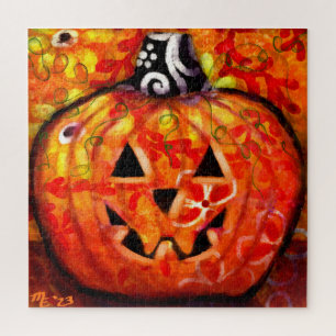Whimsischer Halloween-Kürbislaterne Floral Orange
