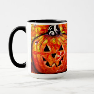 Whimsischer Halloween-Kürbislaterne Floral Orange Tasse