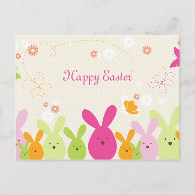 Whimsischer Hase & Blume Ostern Postkarte (Vorderseite)