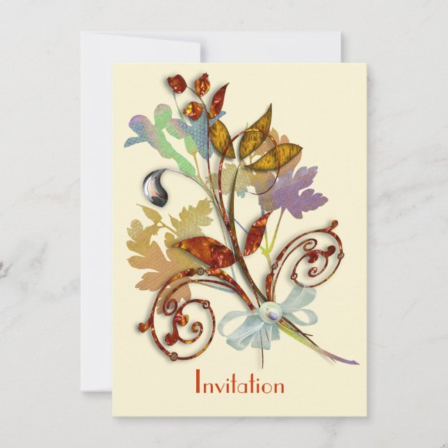 Whimsischer Herbst Rustikale Blume Bouquet Einladung (Vorderseite)