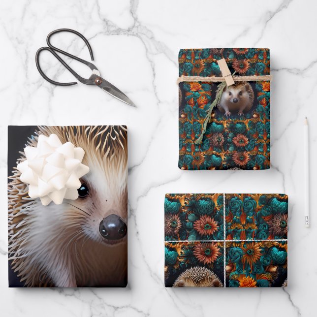 Whimsischer Igel Geschenkpapier Set (Vorderseite)