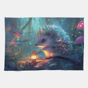 Whimsischer Igel und Laterne im verzauberten Wald Geschirrtuch