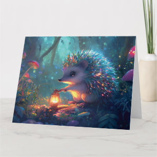 Whimsischer Igel und Laterne im verzauberten Wald Karte