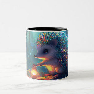 Whimsischer Igel und Laterne im verzauberten Wald Zweifarbige Tasse