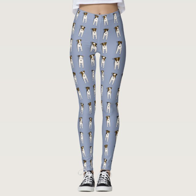 Whimsischer Jack Russell Hunde Muster blau Leggings (Vorderseite)