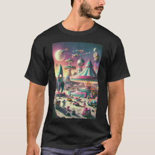 Whimsischer Karneval im Weltraum in grellen Farben T-Shirt