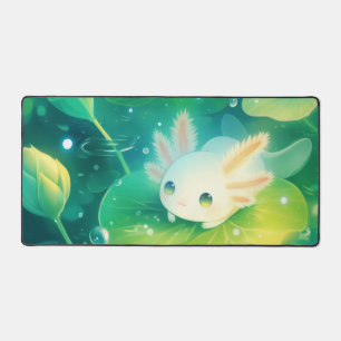 Whimsischer Kawaii Axolotl auf einem leuchtenden S Schreibtischunterlage
