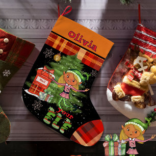 Whimsischer kleiner Elf Mädchen Weihnachtsstrumpf  Großer Weihnachtsstrumpf