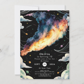 Whimsischer kosmischer Raum Geburtstag Einladung