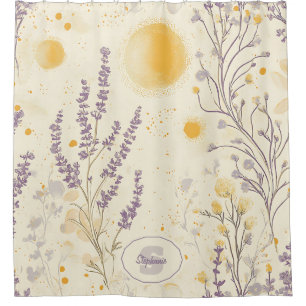 Whimsischer Lavendel und gelbes Blumenmuster Duschvorhang