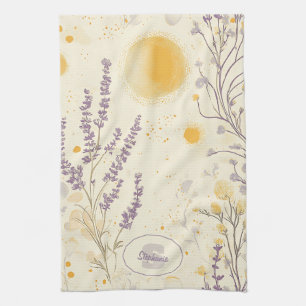 Whimsischer Lavendel und gelbes Blumenmuster Geschirrtuch