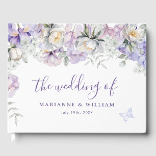 Whimsischer Lila floraler romantischer Hochzeitsta Gästebuch