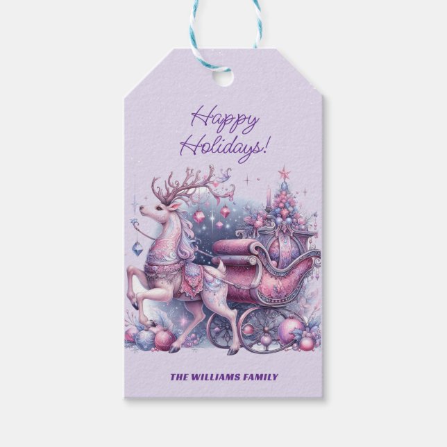 Whimsischer Lila Weihnachtsbaum Geschenkanhänger (Vorderseite)