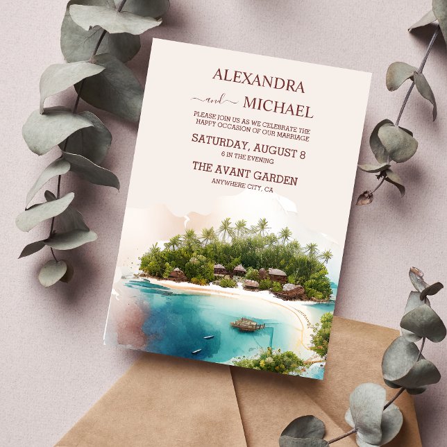 Whimsischer Malediven-Hochzeit in Urlaubsort Einladung (Von Creator hochgeladen)
