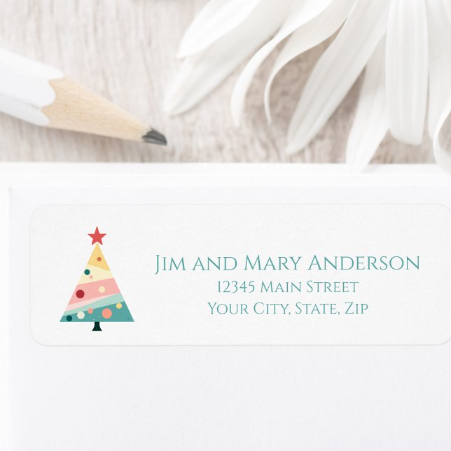 Whimsischer Minimalistischer Weihnachtsbaum Urlaub (Pastel color polka dot Christmas tree return address label)