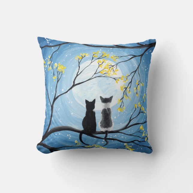 Whimsischer Mond mit Katzen Kissen (Vorderseite)