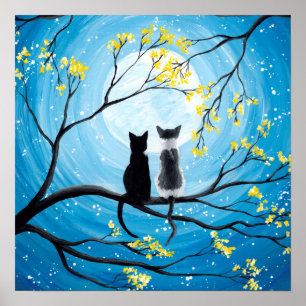 Whimsischer Mond mit Katzen Plakat drucken