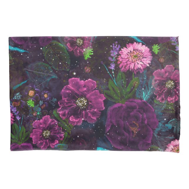 Whimsischer Nachtgarten Wasserfarbe Blumenschmerze Kissenbezug (Vorderseite)