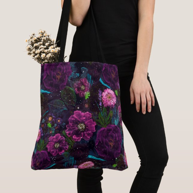Whimsischer Nachtgarten Wasserfarbe Blumenschmerze Tasche (Von Nahem)