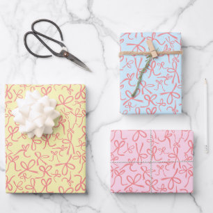 Whimsischer Niedlicher Pink Bows Muster Girly Past Geschenkpapier Set