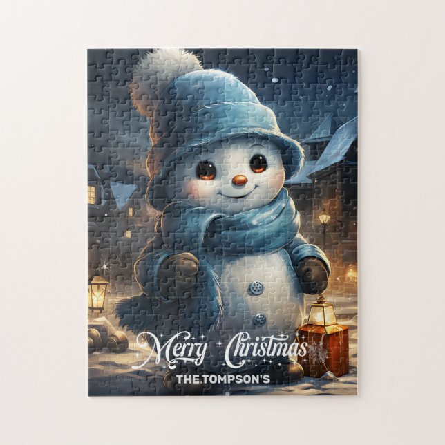 Whimsischer niedlicher Schneemann mit Weihnachtsla (Vertikal)