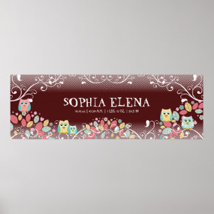 Whimsischer Niedlicher Spaß wirbeln Owls Baby Name Poster