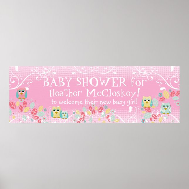 Whimsischer Niedlicher Spaß wirbeln Owls Babydusch Poster (Vorne)