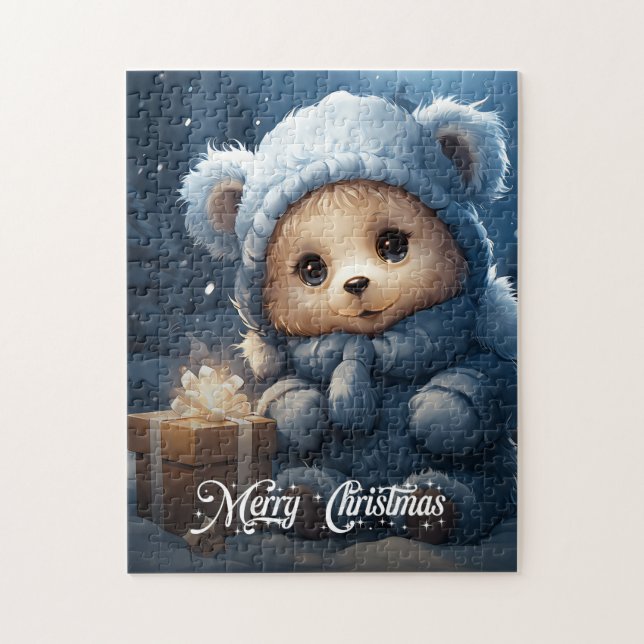Whimsischer niedlicher Teddybär mit Weihnachtsgesc (Vertikal)